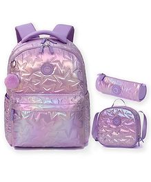 Little Surprise Box Shiny Star Backpack with Matching Lunch Bag and Stationery Pouch Purple - 16.5 Inch