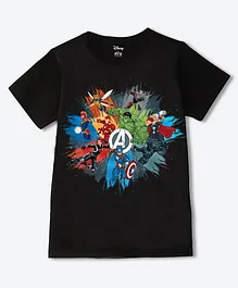 Wear Your Mind Cotton Blend Knit Marvel Avengers Featuring Half Sleeves Characters Printed Tee - Black