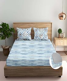 Trance Home Linen Dhariya Blue Cotton 180TC 72x48 inch Fitted Bedsheet 2 Pillow Covers