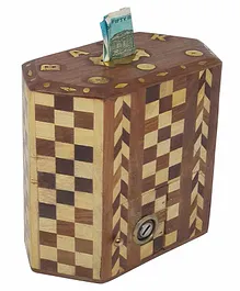 Desi Karigar Wooden Hexagon Money Bank - Brown