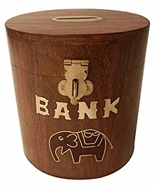 Desi Karigar Oval Shape Wooden Coin Box - Money
