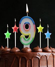 Funcart 9th Birthday Multicolor Star Cake Topper Candle - Pack of 5