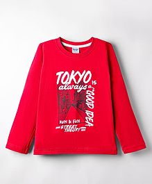 Tango Single Jersey Knit Full Sleeves T-Shirt with Tokyo Text Print - Red