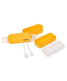 Hoom Lunch Box With Fork & Spoon - Yellow White