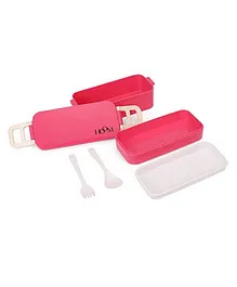 Hoom Lunch Box With Fork & Spoon - Pink White