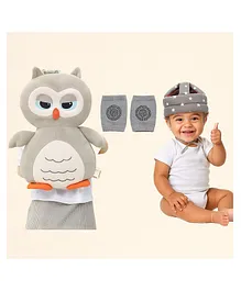 NeonateCare safety combo of Baby Helmet Head
                      Protector and knee pads (Grey star helmet Grey Owl
                      Head protector and multicolor knee pads) - Grey