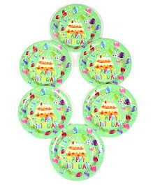 Funcart Frolic Birthday Theme Disposable Paper Plates Green - Pack Of 6