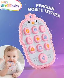 Intellibaby Penguin Mobile Teether - Pink | Soft BPA-Free Silicone Teething Toy for Babies | Soothing Aid for Biting & Gum Relief | Fun Activity | Paediatrician Approved | BIS Certified | For Gifting