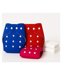Sparkle Joy Free Size Reusable Cloth Diaper With Insert Pad 3 Pcs Diaper With 2 Pcs Insert- Pink,Blue,red