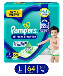 Pampers All round Protection Pants Large size baby diapers (LG) 64 Count Lotion with Aloe Vera