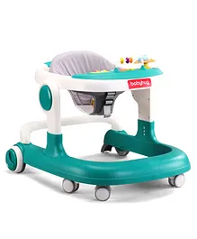 Babyhug 2 in 1 Walker with Height Adjustment & Detachable Toy Bar with Lights & Music|Activity Tray| Soft Cushion Seat|Speed Control| Push Walker| Wheel Lock|Anti-fall Protection - Teal Blue