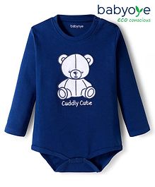 Babyoye 100% Cotton Interlock Knit Full Sleeves Onesie with Teddy Print - Navy Blue