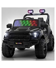 TodFod Battery Operated Ride-On Jeep for Kids  12V Rechargeable Big Size Electric Car Jeep with Music, Lights, Remote Control, Swing Mode, Safety Seat Belt - Dark Black