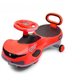 Bishmeva Kids Magic Swing Car Twister Ride On with LED Lights, Safety Backrest, Twist & Turn Steering, Push Ride Toy with Sturdy Design & Rounded Edges for Toddlers (Red)