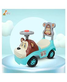 Bishmeva Monkey Ride On Toy Car for Kids with Steering Wheel, Backrest & Storage. Indoor/Outdoor Ride Toy for Toddlers (Blue)