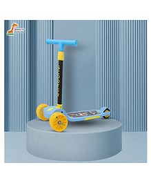 Bishmeva Scooter with Adjustable Height, Lean-to-Steer, LED Light-Up Wheels, Boys & Girls (Blue)