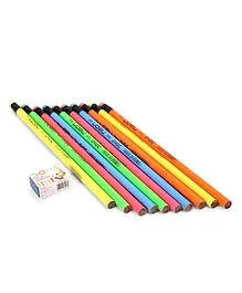 Doms Neon Rubber Tipped Pencil Set With Sharpener - 11 Pieces