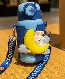 Badal Kidz Cute Bunny Design Sipper Bottle with Adjustable Strap - Leakproof & Portable for Kids - 500ml (Blue)