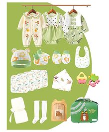 Little Surprise Box Baby Bear theme Unisex 21 Pcs Birthday Gift Hamper with travelling Suitcase 9-24 Months - Olive