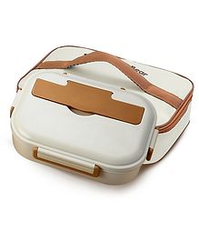 Little Surprise Dual Colour Big Size Stainless Steel Lunch Box with Lunch Bag & free Dip Box - Cream