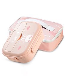 Little Surprise Box Clouds Bunny Print Big Size Stainless Steel Lunch Box with Lunch Bag & free Dip Box - Peach