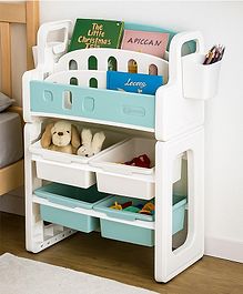 BAYBEE Multipurpose Storage Rack for Kids | Toy Organizer & Bookshelf for Toddlers | Compact Storage Shelf for Toys, Stationery, Art Supplies | Detachable Book Rack with Rounded Corners (Green)