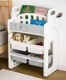 BAYBEE Multipurpose Storage Rack for Kids | Toy Organizer & Bookshelf for Toddlers | Compact Storage Shelf for Toys, Stationery, Art Supplies | Detachable Book Rack with Rounded Corners (Grey)