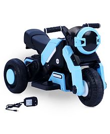 Battery Operated Kids Ride On Bike- Blue| Music & Lights| 3 Wheels Bike| Safe Durable| Flashing Headlight| Electric Vehicle| Long-Lasting Rechargeable Battery| Toy for Boys & Girls
