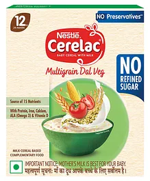 Nestle Cerelac Baby Food Cereal | No Refined Sugar | Multigrain Dal Veg for 12 to 24 Months Baby | Omega 3 Iron Protein Calcium Vitamin D for Babies | Instant Cereal | 300 g