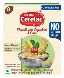 Nestle CERELAC Baby Food Cereal | No Refined Sugar | No Preservatives | Khichdi with Vegetables & Ghee for 8 to 24 Months Baby | Iron Protein Calcium Vitamin D for Babies | Instant Cereal | 300g