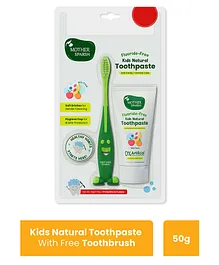 Mother Sparsh Toothpaste for Kids, Mix Fruit (With Free Toothbrush) | Strengthens Gums, Whitens Teeth | Preservative & Fluoride Free Baby Toothpaste | Anti Cavity + Enamel Care - 50 g