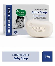 Mother Sparsh Natural Care Baby Soap | Buy 3 Get 1 Free | Tear Free Soap for Babies With Chamomile, Shea Butter & Coconut Oil | Gently Cleanses Newborn Sensitive Skin Pack of 4- 75 g