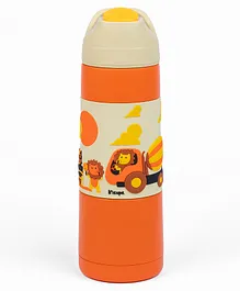 Kicups Stainless Steel Kids Water Bottle  Double Wall Vacuum Insulated Flask  12 Hours Hot & Cold  Water Bottle For Girls/Boys Little Builders Orange & Peach -   550 ml