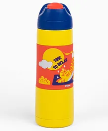 Kicups Stainless Steel Kids Water Bottle  Double Wall Vacuum Insulated Flask  12 Hours Hot & Cold  Water Bottle For Girls/Boys Jungle Gym  Yellow & Orange - 550 ml