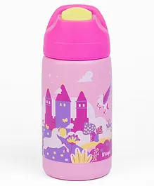 Kicups Stainless Steel Water Bottle Little Cup  water bottle steel For School Kids  350 ml  Whimsical Wonderland - Pink