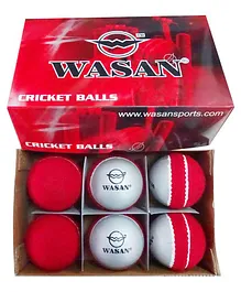 Wasan 2 Tone Swing Sting Cricket Ball Pack of 6 - Red White