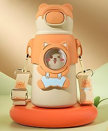 Schoolish Kawaii Water Bottle with Straw, 520ml Stainless Steel Sports Water Bottle Portable Child Thermal Bottle Vacuum Drinking Cups- 520 ml - PACK OF 1 - ORANGE