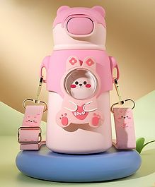 SCHOOLISH Kawaii Water Bottle with Straw, 520ml Stainless Steel Sports Water Bottle Portable Child Thermal Bottle Vacuum Drinking Cups- 520 ml -PACK OF 1 - PINK