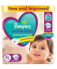 Pampers&nbsp;Active&nbsp;baby&nbsp;Tape
                        Style&nbsp;Baby&nbsp;Diapers, Extra Large (XL),
                        72 Count, 12+ kg, Adjustable Fit with 5 Star
                        Skin Protection Diapers