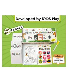 KYDS PLAY Infant Exploration 3 Set of 36 Double sided Flash cards, Marker Pen, Stickers, Colouring Sheets