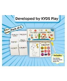 KYDS Play My First Learning Pack 6 Set of 36 Double sided Flash cards, Marker Pen, Stickers, Colouring Sheets