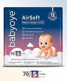 Babyoye Air Soft Premium Pant Style Diapers Small - 70 Pieces | All Night Dryness | Prevents Diaper Rash | Upto 12 Hr Leakage Protection | Super Soft & Comfy | Quick Absorption