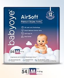 Babyoye Air Soft Premium Pant Style Diapers Medium - 54 Pieces | All Night Dryness | Prevents Diaper Rash | Upto 12 Hr Leakage Protection | Super Soft & Comfy | Quick Absorption