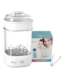 Safe-O-Kid 5 Bottles Advanced Sterilizer with 1 Year Manufacturer Warranty, Large Capacity, Steam Sterilizer for Feeding Bottles, Assessories, Breast Pumps, Teats, BPA free products, Auto Shut - White