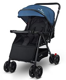 StarAndDaisy Foldable Baby Pram for 0-3 years Travel  Baby Stroller for Newborn to Toddler  360° Swivel Lockable Front Wheels  Adjustable Canopy  5 Point Harness - Blue