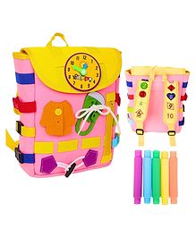 KolorFish Busy Board - Toddler Backpack with DIY Retractable Tube and Learning Activity Toys - Skills - Children's Travel Toy - Ideal Gift for 12 Months+ (Pink)