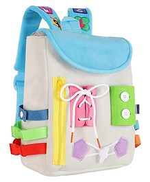 KolorFish Busy Board - Toddler Backpack with Buckles and Learning Activity Toys - Develop Fine Motor Skills and Basic Life Skills - Learn to Tie Shoes - Children's Travel Toy - Ideal Gift (Grey)