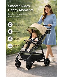 Baby Pram Stroller for Infants & Toddlers - Army Green| Lightweight & Foldable| High-View Baby Stroller with Smooth Wheels|Compact Fold & Travel Friendly| Linked Brake| Front Swivel Wheels