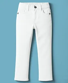 Pine Kids Denim Woven Full Length Washed Jeans - White