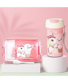 BAYBEE AstroBites Lunch Box with Sipper Bottle for Kids | BPA-Free 600ml Lunch Box, 700ml Sipper Water Bottle with Spoon | Leak-Proof Tiffin Box & Water Bottle for School Kids Boys, Girls (Pink)